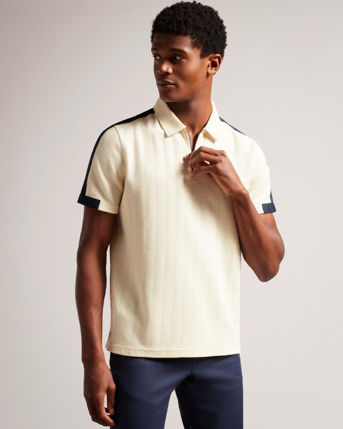 Polo Ted Baker Short Sleeve With Zip Beige Homme | DTS-49697112